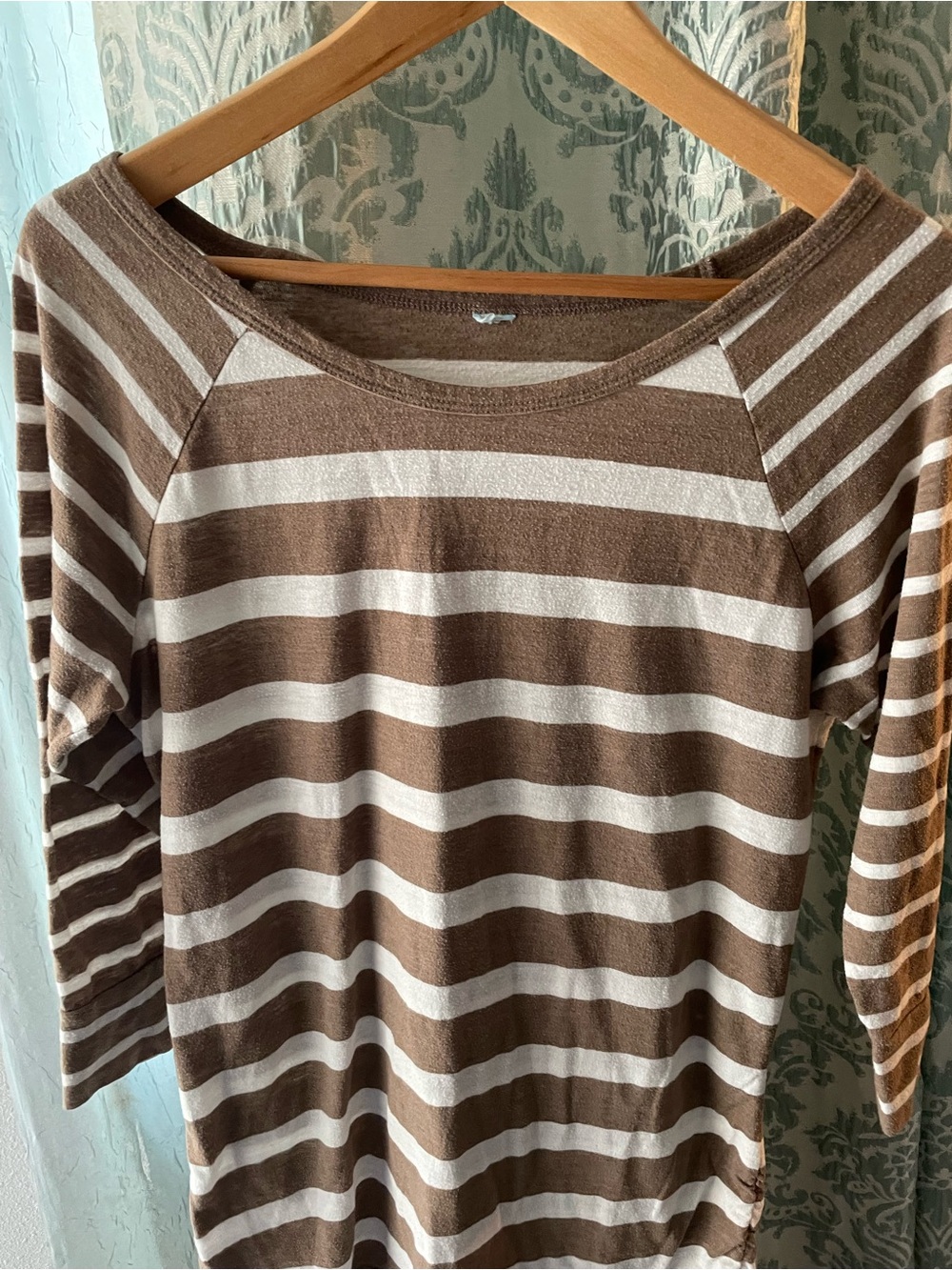Brown & White Horizontal Striped Long Sleeved Top